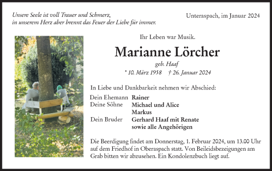 Traueranzeige von Marianne Lörcher von Haller Tagblatt