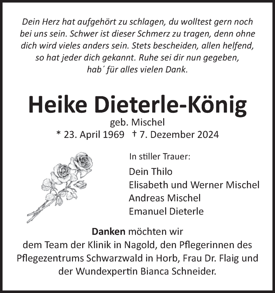  Traueranzeige für Heike Dieterle-König vom 21.12.2024 aus Neckar-Chronik