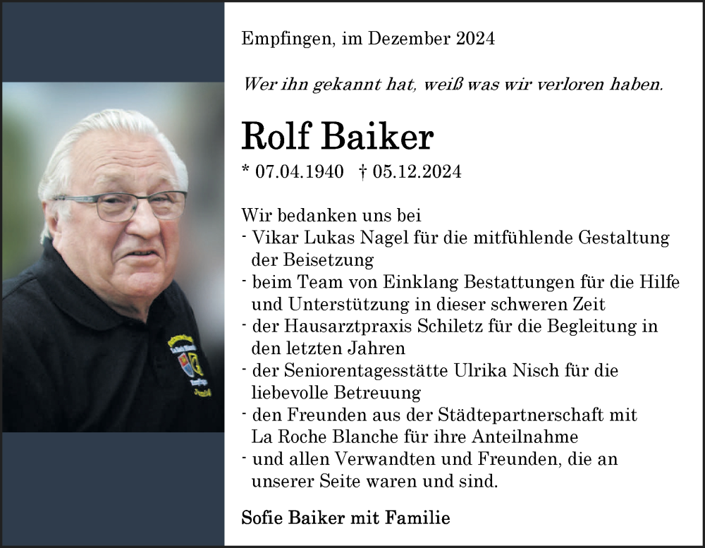  Traueranzeige für Rolf Baiker vom 21.12.2024 aus Neckar-Chronik