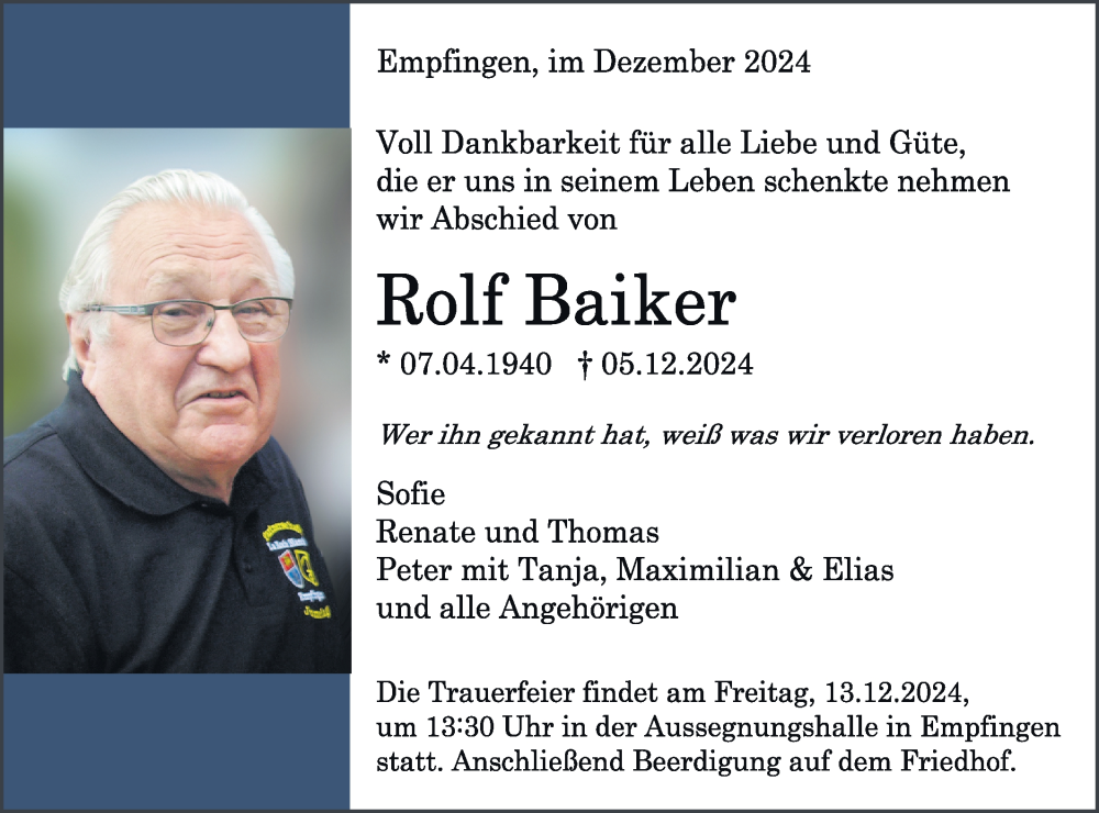  Traueranzeige für Rolf Baiker vom 10.12.2024 aus Neckar-Chronik