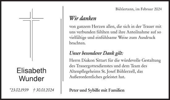 Traueranzeige von Elisabeth Wunder von Haller Tagblatt