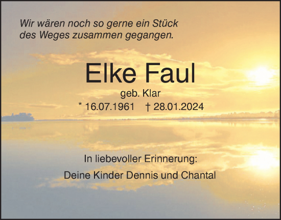 Traueranzeige von Elke Faul von SÜDWEST PRESSE Ausgabe Ulm/Neu-Ulm