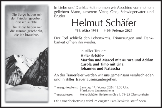 Traueranzeige von Helmut Schäfer von Haller Tagblatt