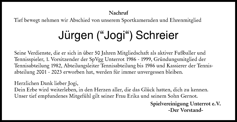  Traueranzeige für Jürgen Schreier vom 05.02.2024 aus Rundschau Gaildorf