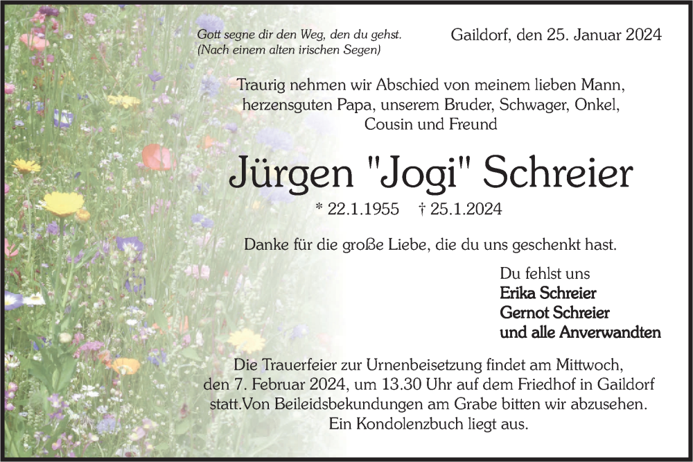  Traueranzeige für Jürgen Schreier vom 03.02.2024 aus Rundschau Gaildorf