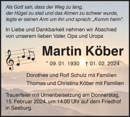Traueranzeige von Martin Köber von Alb-Bote/Metzinger-Uracher Volksblatt
