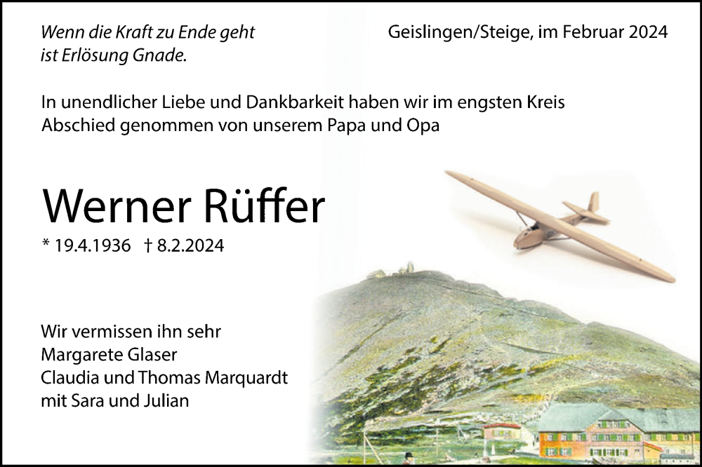  Traueranzeige für Werner Rüffer vom 23.02.2024 aus Geislinger Zeitung