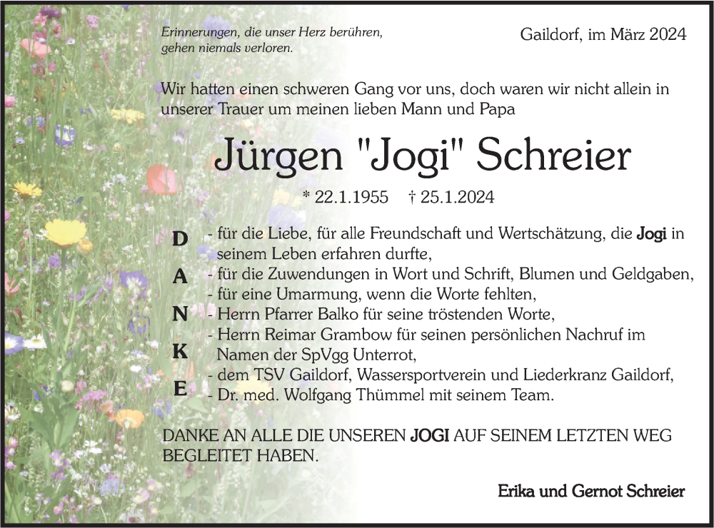  Traueranzeige für Jürgen Schreier vom 02.03.2024 aus Rundschau Gaildorf