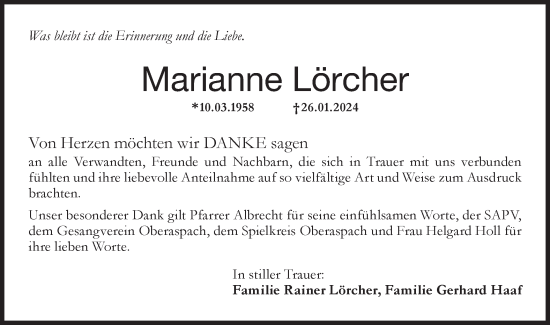 Traueranzeige von Marianne Lörcher von Haller Tagblatt