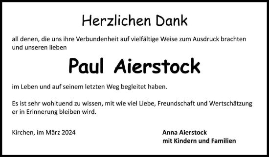 Traueranzeige von Paul Aierstock von Ehinger Tagblatt