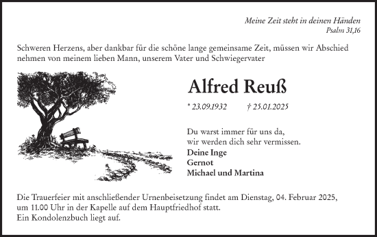 Traueranzeige von Alfred Reuß von Hohenloher Tagblatt