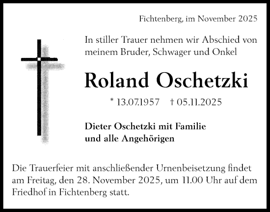 Traueranzeige von Roland Oschetzki von Rundschau Gaildorf