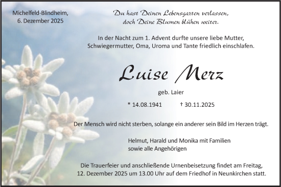 Traueranzeige von Luise Merz von Haller Tagblatt