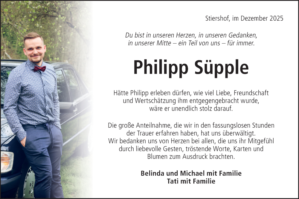  Traueranzeige für Philipp Süpple vom 06.12.2025 aus Rundschau Gaildorf