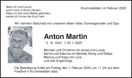 Traueranzeige von Anton Martin von NWZ Neue Württembergische Zeitung