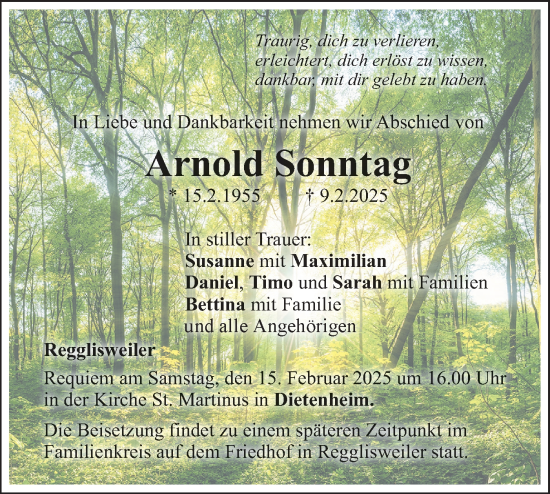 Traueranzeige von Arnold Sonntag von SÜDWEST PRESSE Ausgabe Ulm/Neu-Ulm