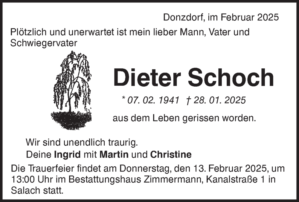  Traueranzeige für Dieter Schoch vom 06.02.2025 aus NWZ Neue Württembergische Zeitung