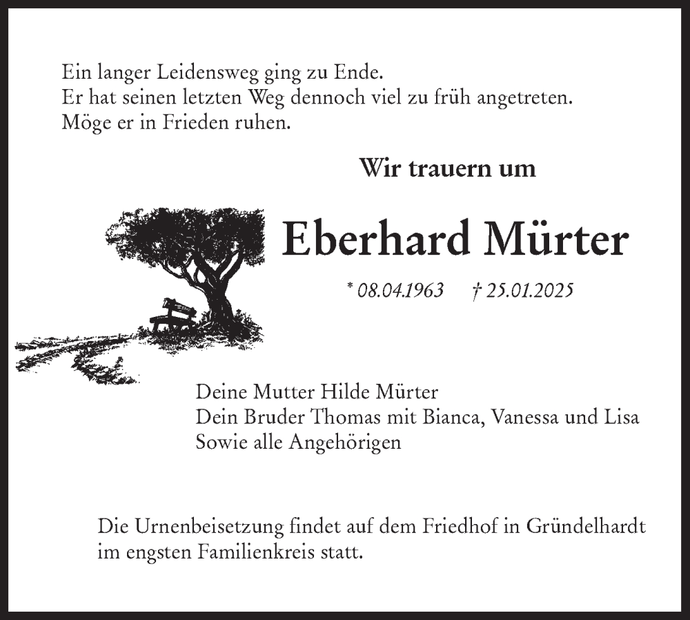  Traueranzeige für Eberhard Mürter vom 06.02.2025 aus Hohenloher Tagblatt