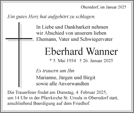 Traueranzeige von Eberhard Wanner von Schwäbische Tagblatt