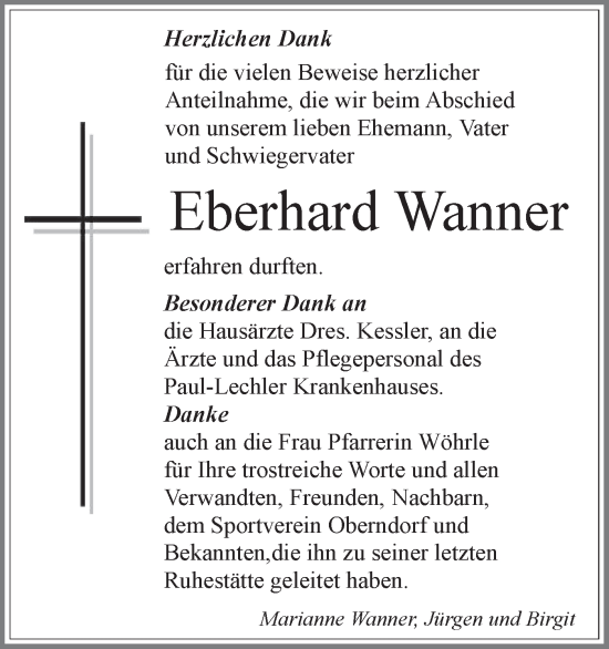 Traueranzeige von Eberhard Wanner von Schwäbische Tagblatt