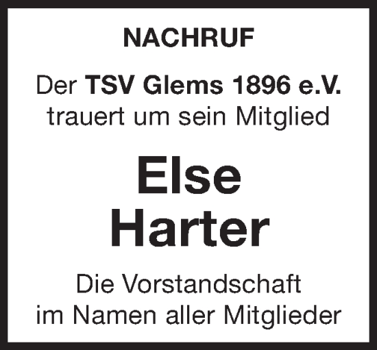 Traueranzeige von Else Harter von Alb-Bote/Metzinger-Uracher Volksblatt