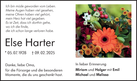 Traueranzeige von Else Harter von Alb-Bote/Metzinger-Uracher Volksblatt