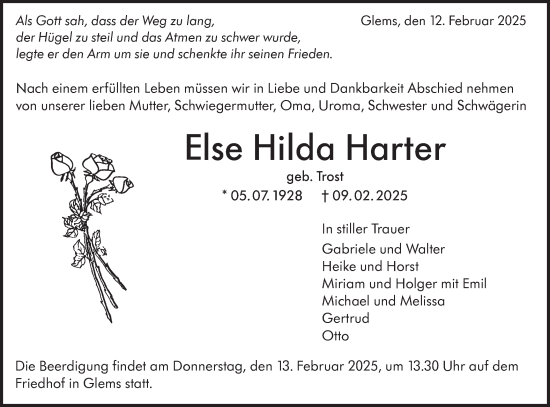Traueranzeige von Else Hilda Harter von Alb-Bote/Metzinger-Uracher Volksblatt