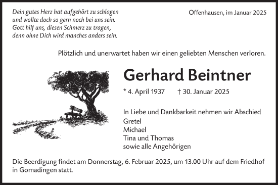 Traueranzeige von Gerhard Beintner von Alb-Bote/Metzinger-Uracher Volksblatt