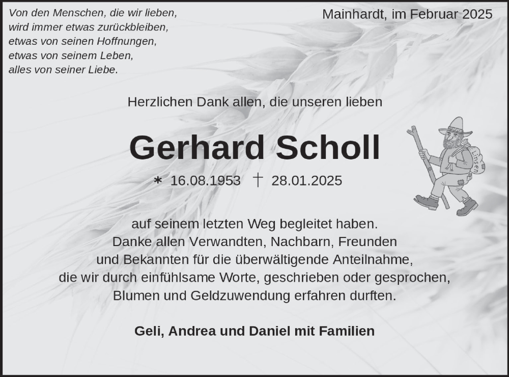 Traueranzeige für Gerhard Scholl vom 28.02.2025 aus Haller Tagblatt