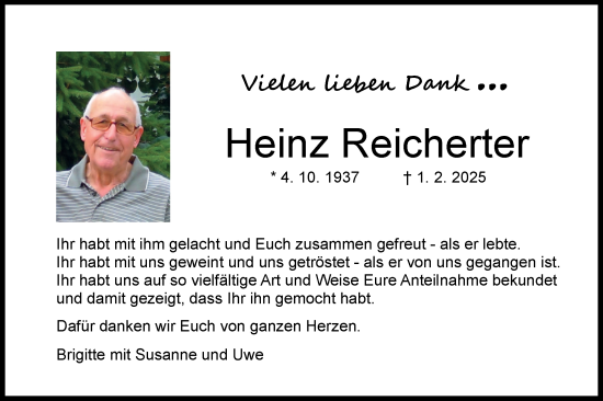 Traueranzeige von Heinz Reicherter von Schwäbische Tagblatt