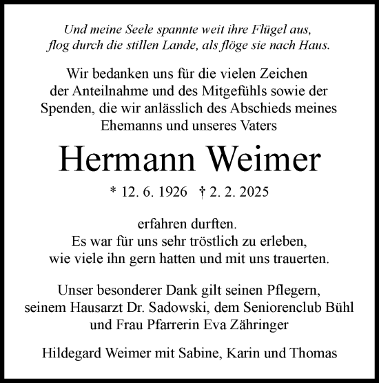 Traueranzeige von Hermann Weimer von Schwäbische Tagblatt