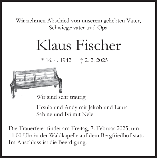 Traueranzeige von Klaus Fischer von Schwäbische Tagblatt