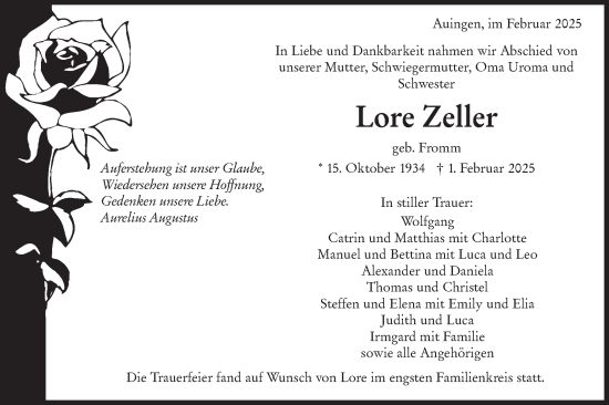 Traueranzeige von Lore Zeller von Alb-Bote/Metzinger-Uracher Volksblatt