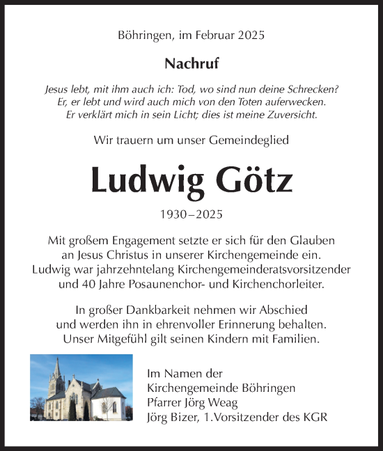 Traueranzeige von Ludwig Götz von Alb-Bote/Metzinger-Uracher Volksblatt