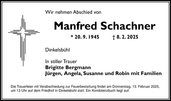 Traueranzeige von Manfred Schachner von Hohenloher Tagblatt