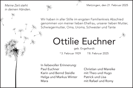 Traueranzeige von Ottilie Euchner von Alb-Bote/Metzinger-Uracher Volksblatt