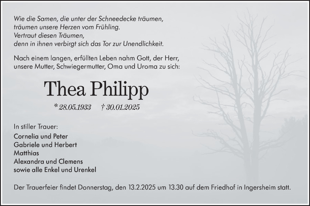  Traueranzeige für Thea Philipp vom 08.02.2025 aus Hohenloher Tagblatt