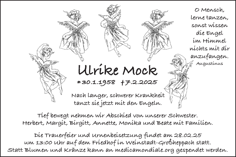  Traueranzeige für Ulrike Mock vom 15.02.2025 aus Neckar-Chronik