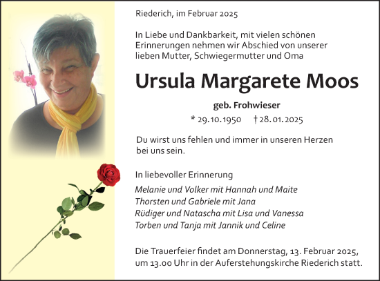 Traueranzeige von Ursula Margarete Moos von Alb-Bote/Metzinger-Uracher Volksblatt