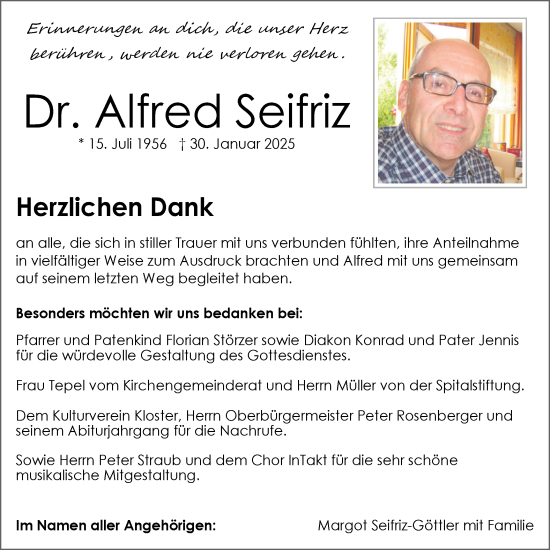 Traueranzeige von Alfred Seifriz von Neckar-Chronik