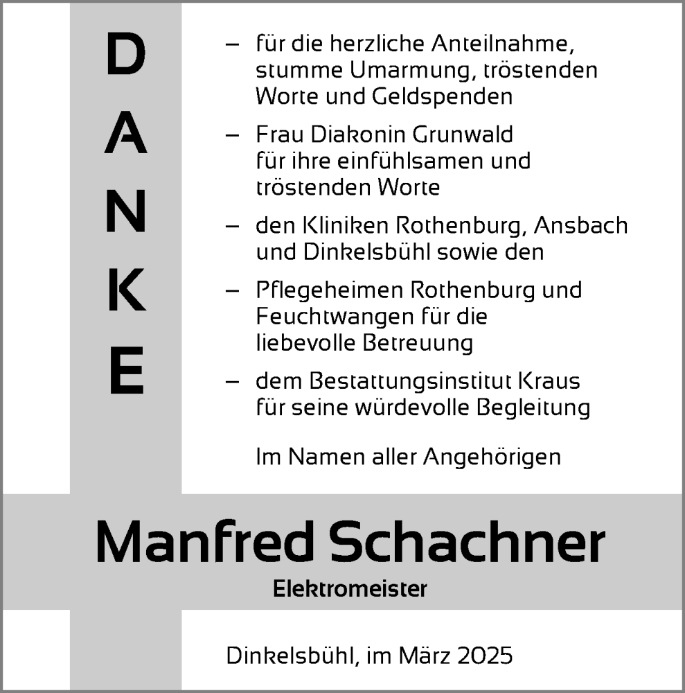  Traueranzeige für Manfred Schachner vom 03.03.2025 aus Hohenloher Tagblatt