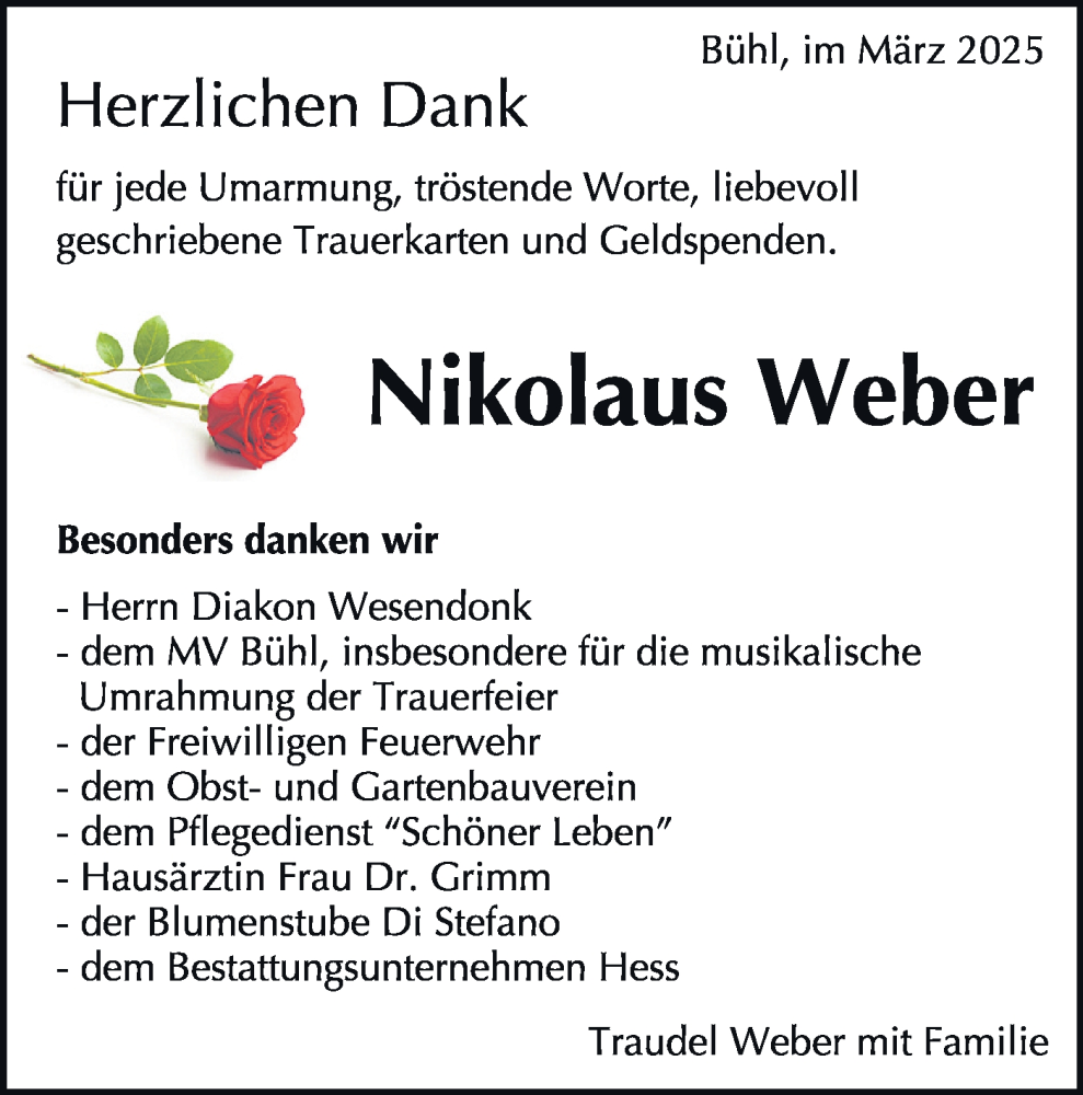  Traueranzeige für Nikolaus Weber vom 06.03.2025 aus Schwäbische Tagblatt