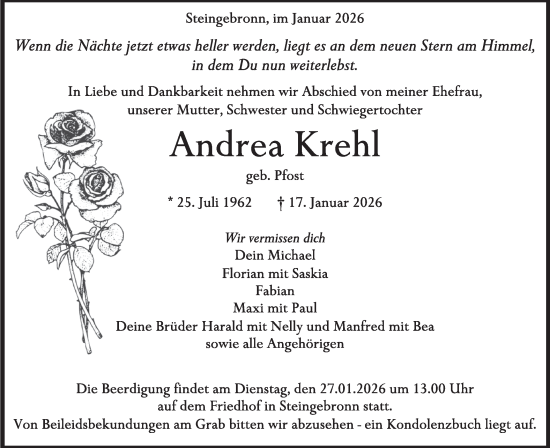 Traueranzeige von Andrea Krehl von Alb-Bote/Metzinger-Uracher Volksblatt