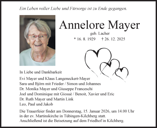 Traueranzeige von Annelore Mayer von Schwäbische Tagblatt
