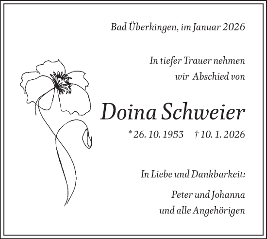 Traueranzeige von Doina Schweier von Geislinger Zeitung