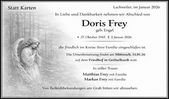 Traueranzeige von Doris Frey von Haller Tagblatt