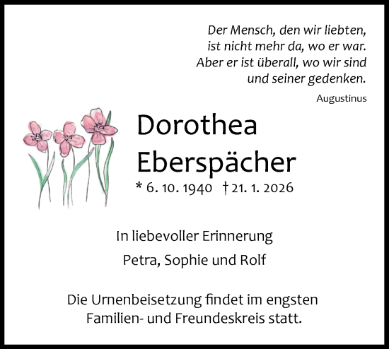 Traueranzeige von Dorothea Eberspächer von Schwäbische Tagblatt