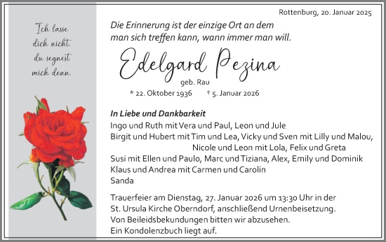 Traueranzeige von Edelgard Pezina von Schwäbische Tagblatt