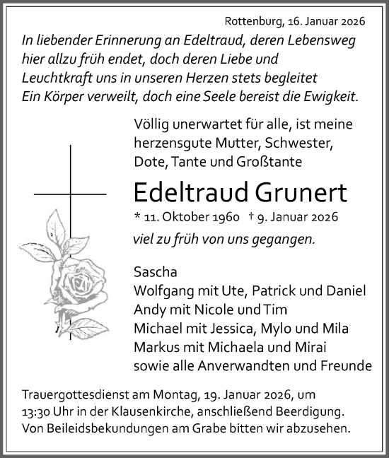 Traueranzeige von Edeltraud Grunert von Schwäbische Tagblatt