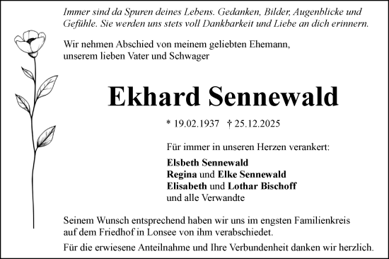 Traueranzeige von Ekhard Sennewald von SÜDWEST PRESSE Ausgabe Ulm/Neu-Ulm